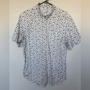 Old Navy White Short-Sleeve Button-Down with navy blue surf emblems